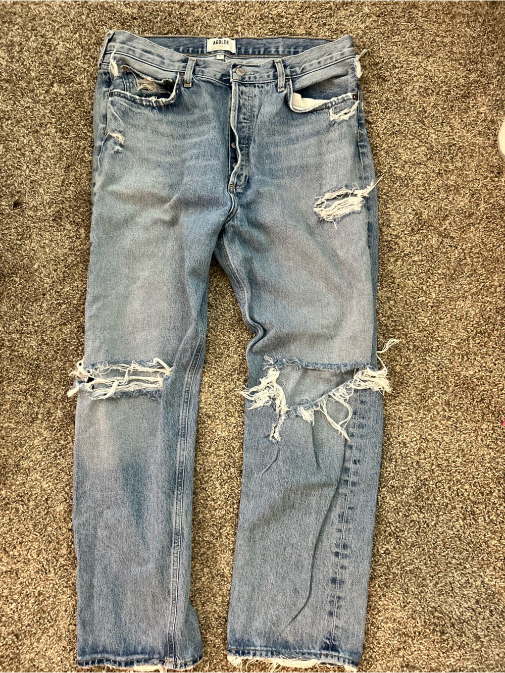 Agolde women’s Light Blue Ripped Straight Jeans